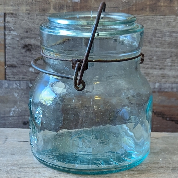 Atlas EZ Seal Small Antique Aqua Mason Jar W Wire Bale - Picture 4 of 12